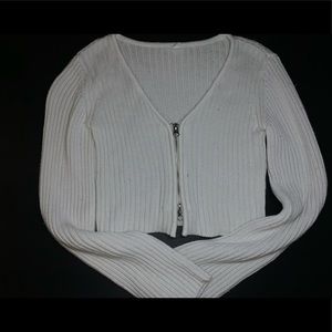White Cropped Zipper Cardi